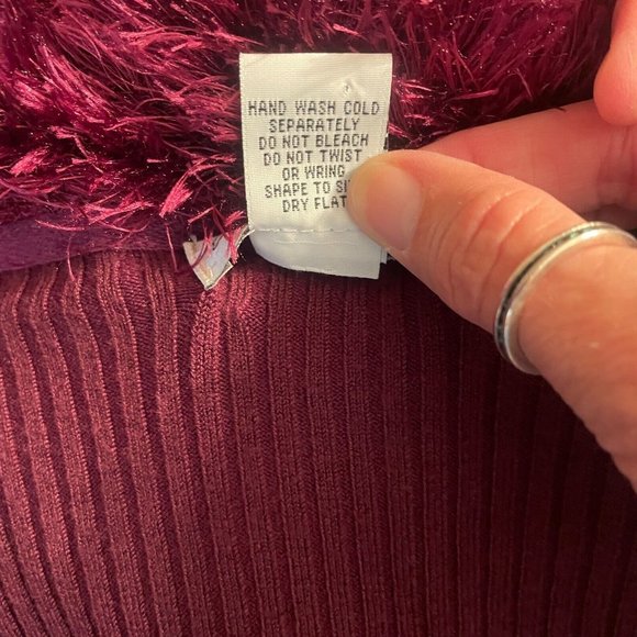 Once Again Purple Faux Fur Cardigan Sweater Medium 3/4 Sleeve Bratz Phoebe Y2K - Picture 8 of 9